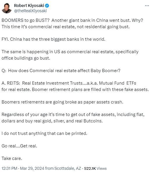 中国银行业、美国商业地产相继爆雷！《富爸爸穷爸爸》作者：婴儿潮一代即将破产……(图1)